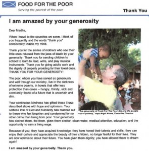 A letter from food for the poor